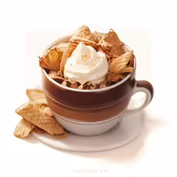 a bowl of food that has chips and a cream topping on top