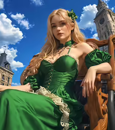 a woman in a green dress posing for the camera