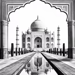 the taj mahal palace reflected in a pool