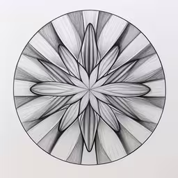 drawing of a circular shape in black and white,a white paper with a circular artwork piece in it