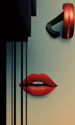 an illustration with a pair of red lips, a mirror and two hooks