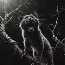 a black ferret is standing on the branch