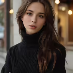 a young girl with long hair is posing outside