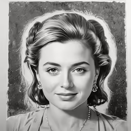 a portrait of a woman wearing pearls
