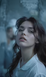 a young woman with hair blowing in the wind