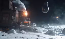 an engine train is coming down the snowy hill