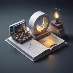 an open book with an analog clock inside