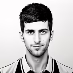 black and white image of a man in a striped shirt