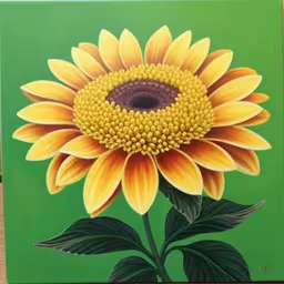 a painting that has a sunflower on it,the painting is in progress but no one will have to paint it