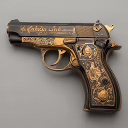 an old model colt pistols that is decorated with flowers
