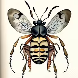 this is a watercolor painting of an insect,a very cute insect with its wings spread