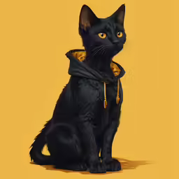 a cat sitting in the middle of a yellow background