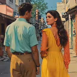 a man and woman are walking on the street