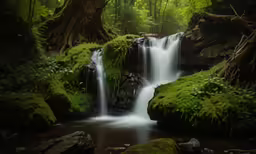 a creek that is next to rocks with water flowing over it