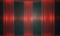 red lights are shining inside of a room with vertical lines