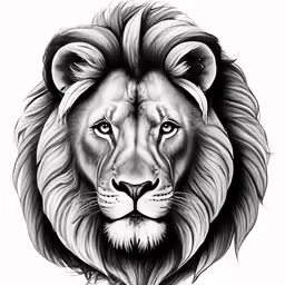 a black and white photo of a lion head