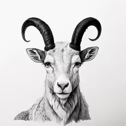 black and white photograph of an animal with large horns