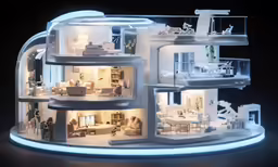 a model of a house with all its windows and furnishings