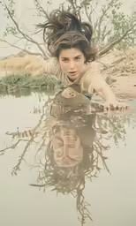 a young girl with her legs up, leaning on water