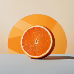 a half of an orange is placed in front of a large orange circle