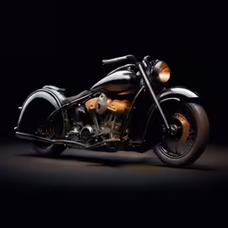 a black and gold motorcycle on a dark background