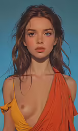 a painting of a nude woman wearing an orange top