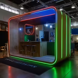 a bar is lit up with various colored lights