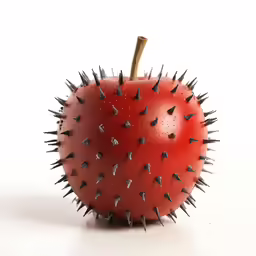 an apple with spikes is on the ground