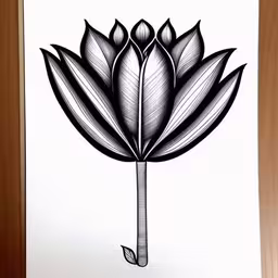 a black and white drawing of a single flower,this is a simple drawing of a plant