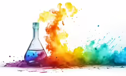 an oil bottle with colorful liquid coming out