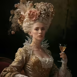 a woman wearing gold holds a wine glass
