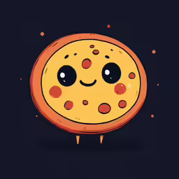 a cartoon pizza sitting on top of a dark ground