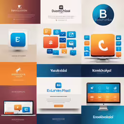 logos, icons and buttons for the web,the different colored squares that have a white black blue orange and brown design