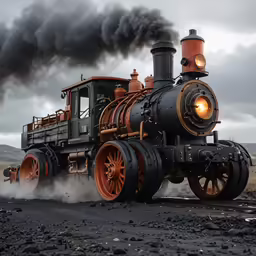 a black smokey steam engine train is being driven down the tracks