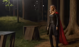 a woman dressed as thor thor and standing in the woods