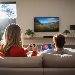 a couple is playing games on their computer while sitting on the couch