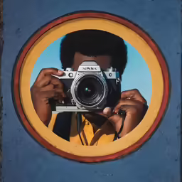 the person holding up a camera is taking a picture