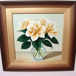 a painting of a vase with white flowers,a painting of yellow flowers in a vase
