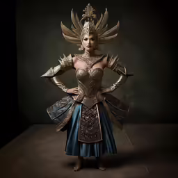 an asian woman in a costume with gold decorations