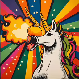 the white unicorn is biting a candy corn on it