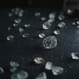 some random sized diamonds are shown on a black surface