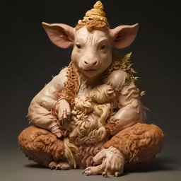 a statue of a stuffed sheep on top of another toy