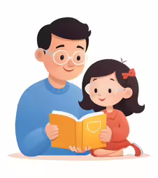 a father reading a book to his daughter