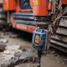 a drilling jack sitting next to a yellow and black truck