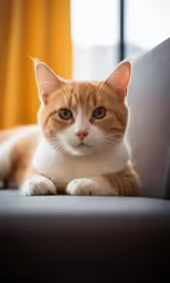 the cat is resting on a chair with his paws in his mouth