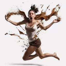 a female runner running in a white background
