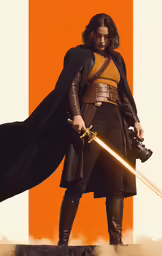 the star wars movie poster features the character, and the character is holding a sword