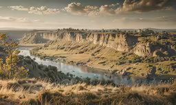 a photo of the valley near a river