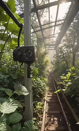 an image of a train track in the woods