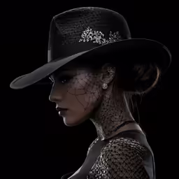 the woman with a hat on has sheer net